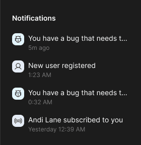 Notification panel listing recent alerts with timestamps